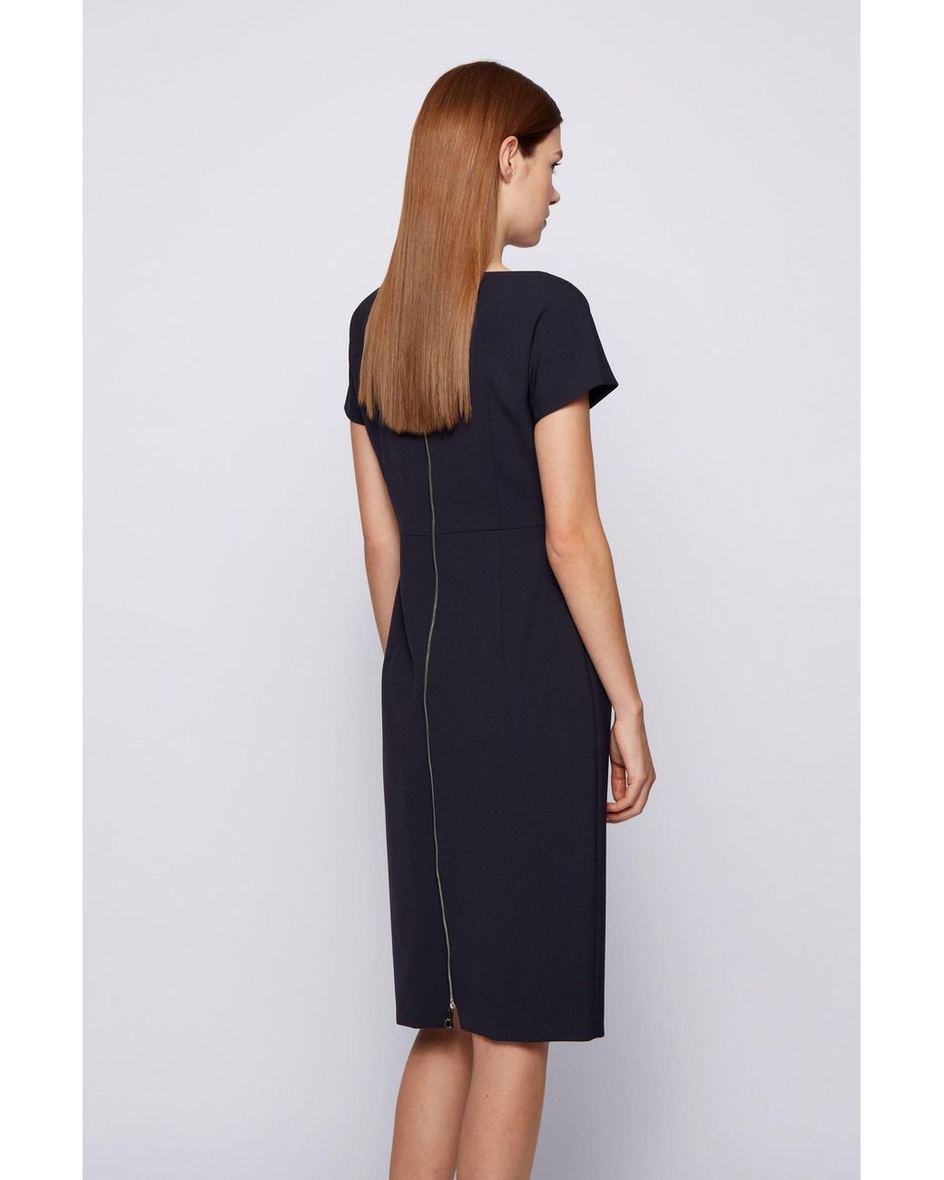 BOSS by HUGO BOSS Wide-neck Shift Dress With Exposed Centre-back Zip in  Light Blue (Blue) | Lyst Canada