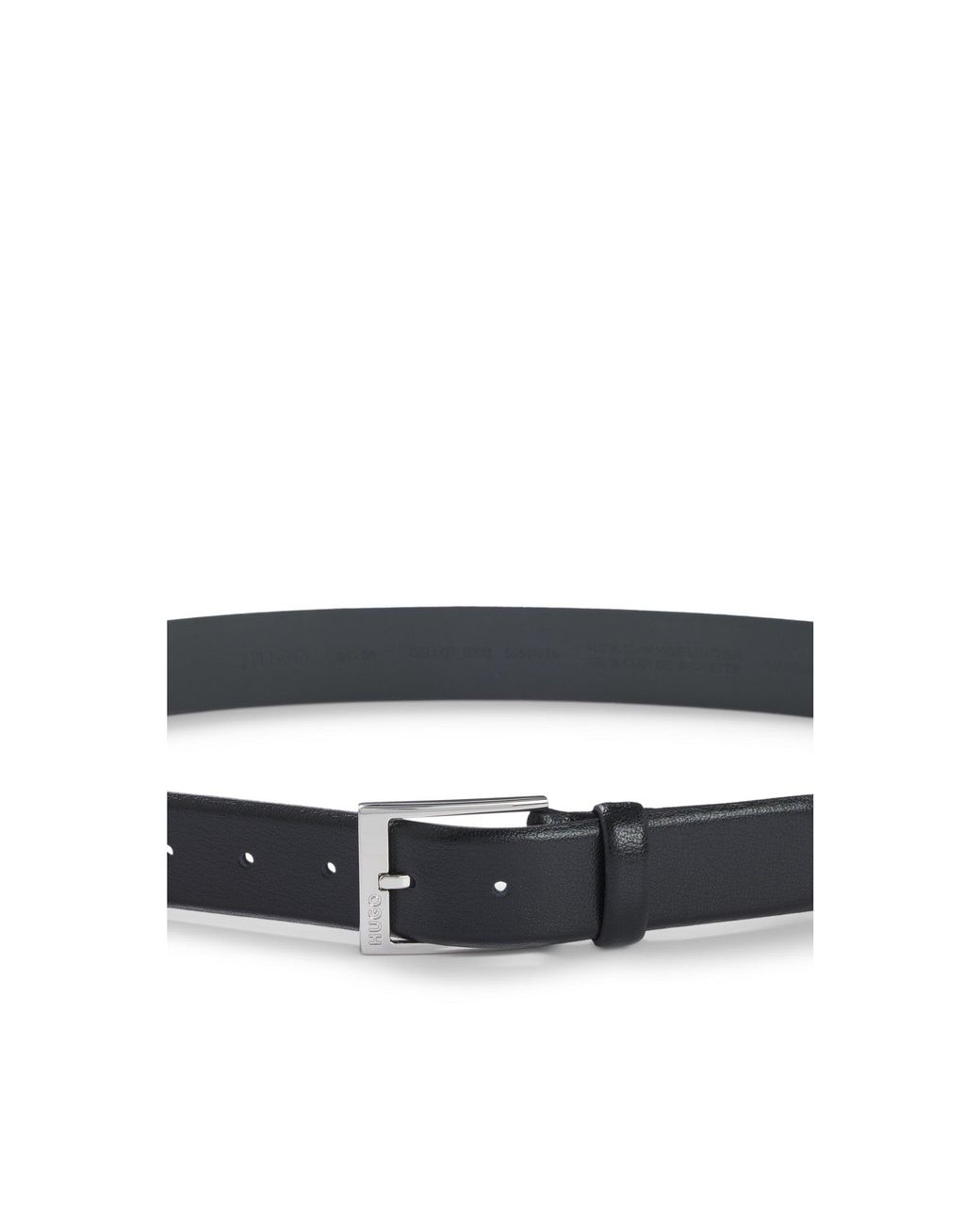 HUGO Black Grained-Leather Belt With-Tone Hardware for men