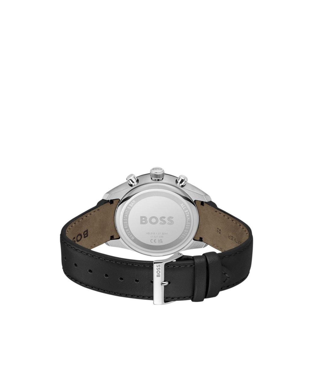 Boss Black Dial Chronograph Watch With Leather Strap for men