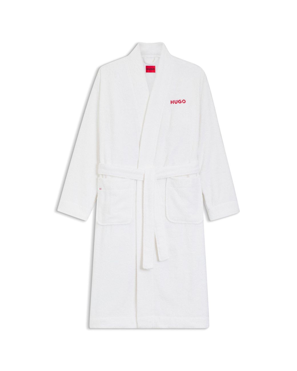 HUGO White Cotton-Terry Dressing Gown With Embroidered Logo for men