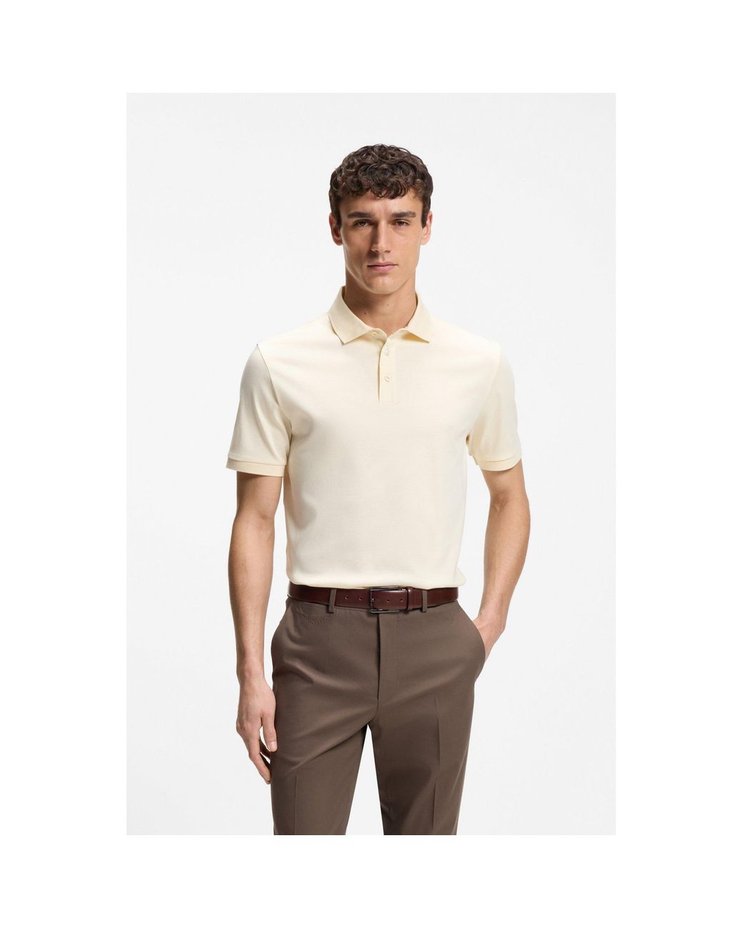 Boss Yellow Mercerised-Cotton Polo Shirt for men