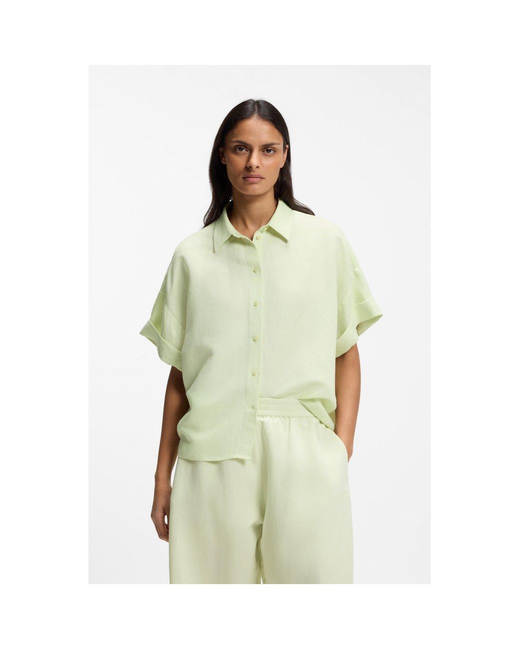 Boss Green Regular-Fit Blouse With Rolled Cuffs
