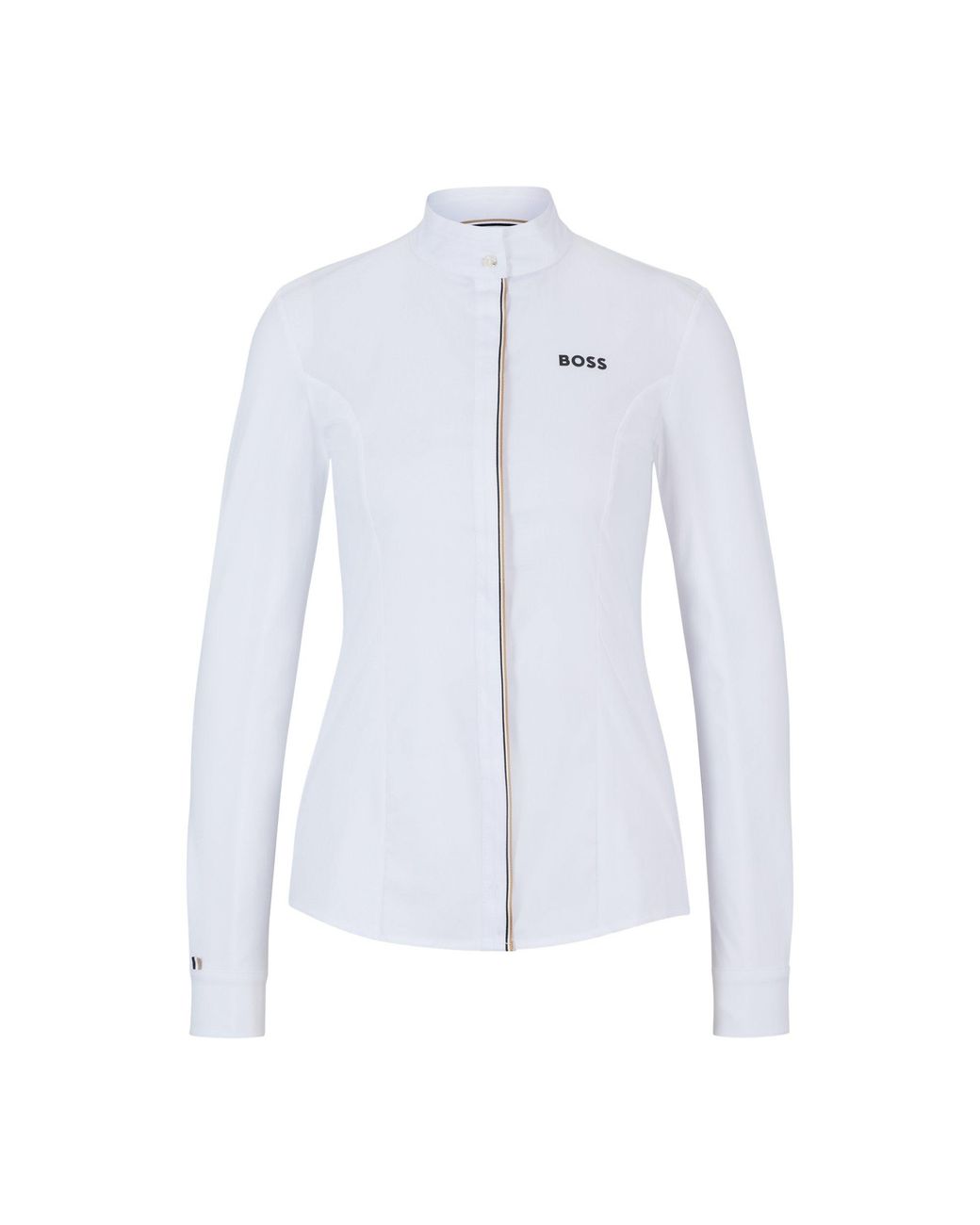 Boss White Equestrian Show Blouse With Signature-Stripe Piping
