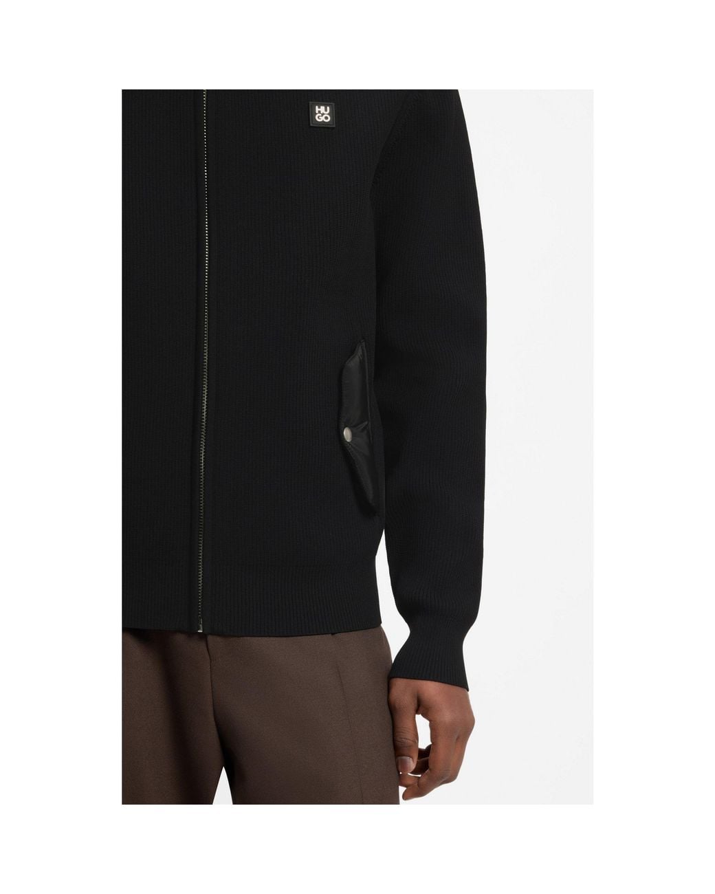 HUGO Black Relaxed-Fit Hooded Jacket With Branded Details for men