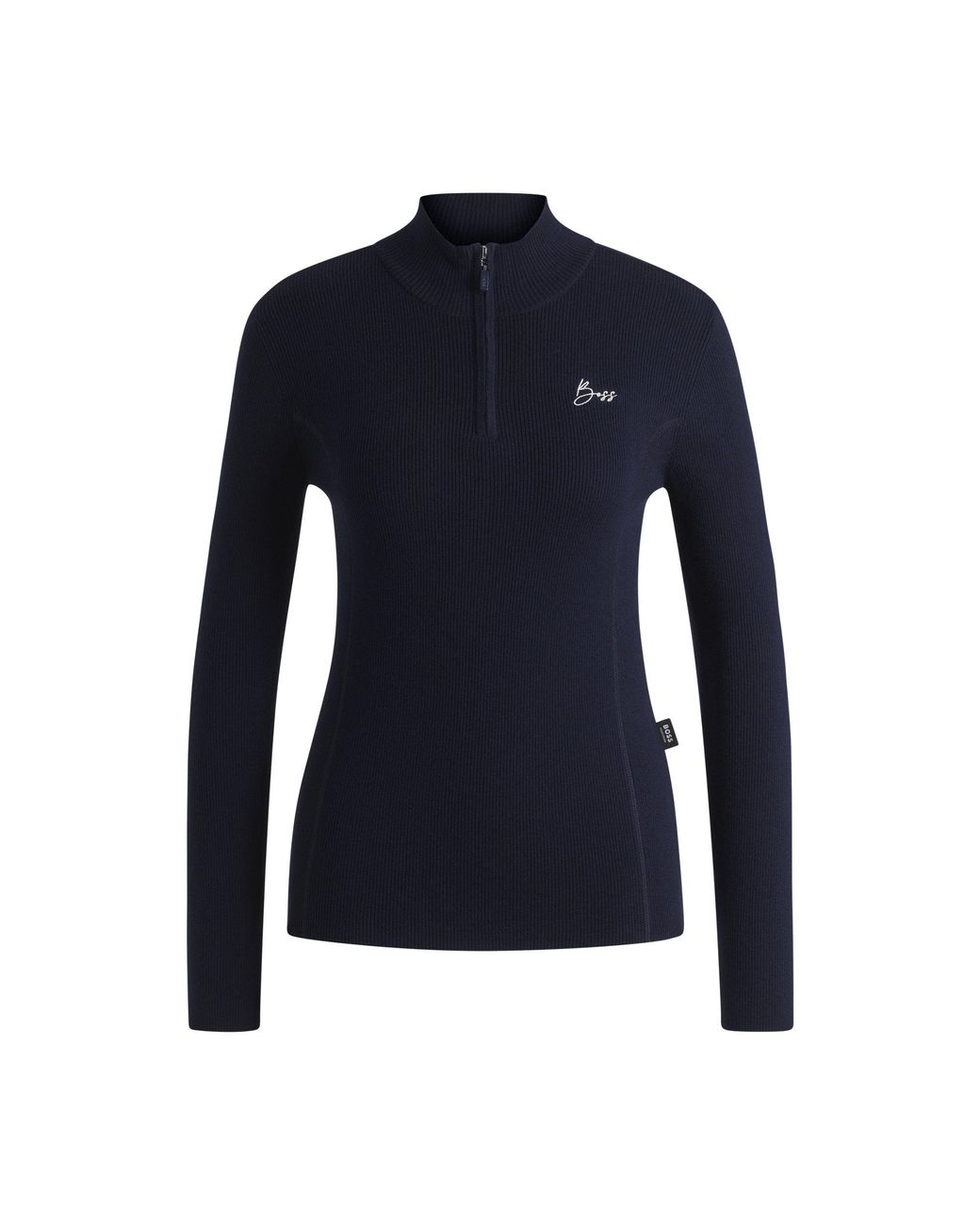Boss Blue Equestrian Zip-Neck Sweater With Ribbed Structure