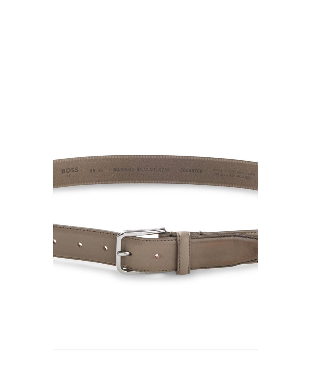 Boss Gray Leather Business Belt With Polished Buckle for men
