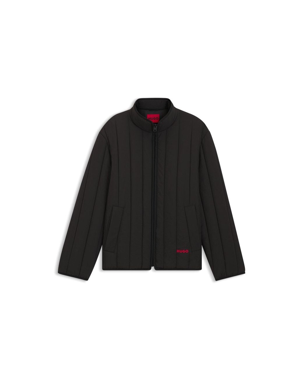 HUGO Black Quilted Jacket With Logo Detail for men