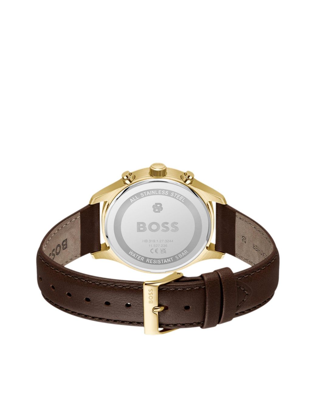 Boss Stratus-Chronograaf Met Bruine Leren Polsband in het White voor heren