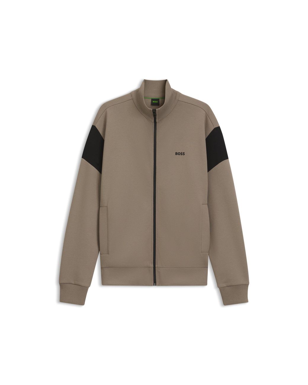 Boss Brown Zip-Up Cotton-Blend Sweatshirt With Contrast Inserts for men