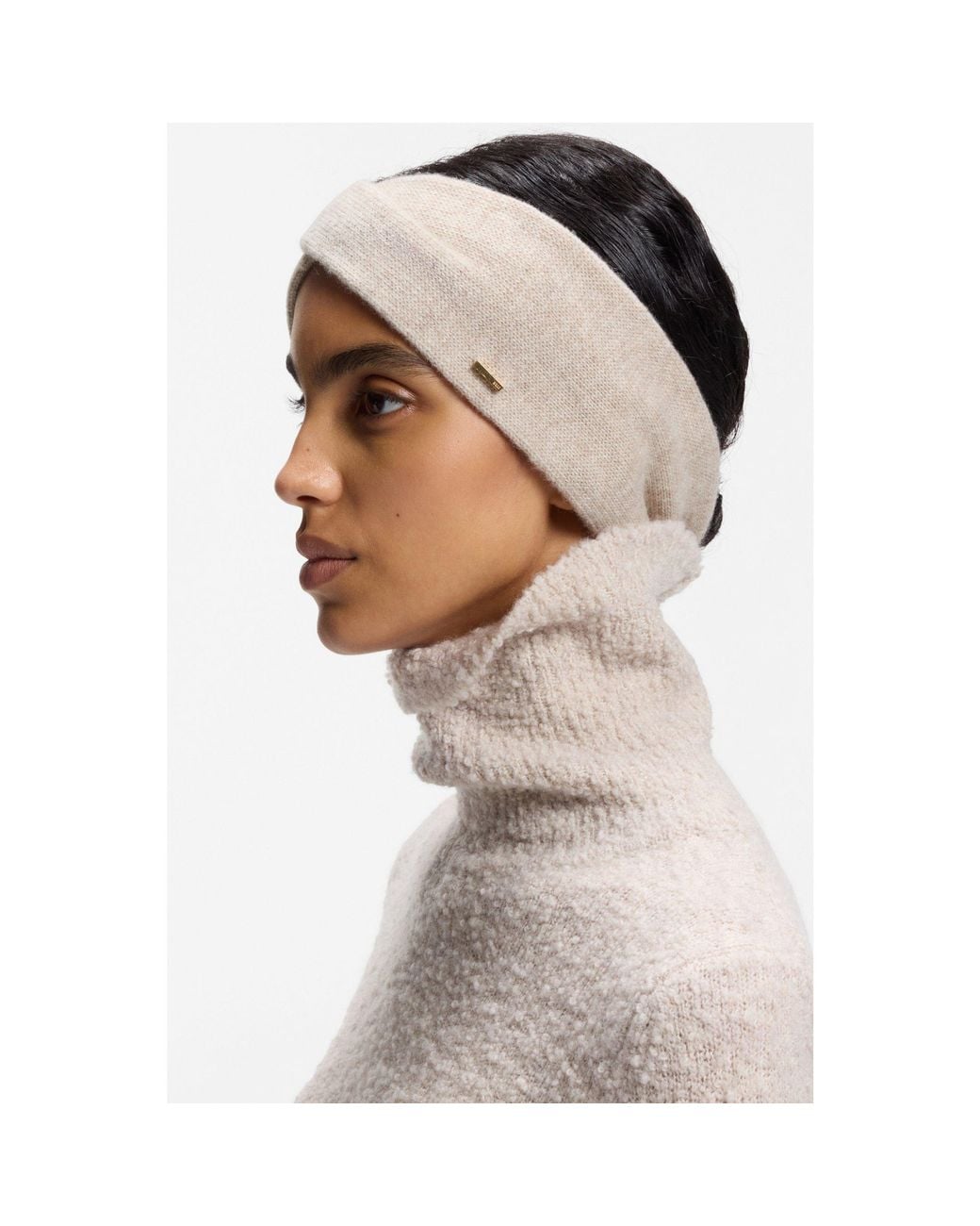 Boss Natural Knitted Cashmere-Blend Headband With Metal Logo