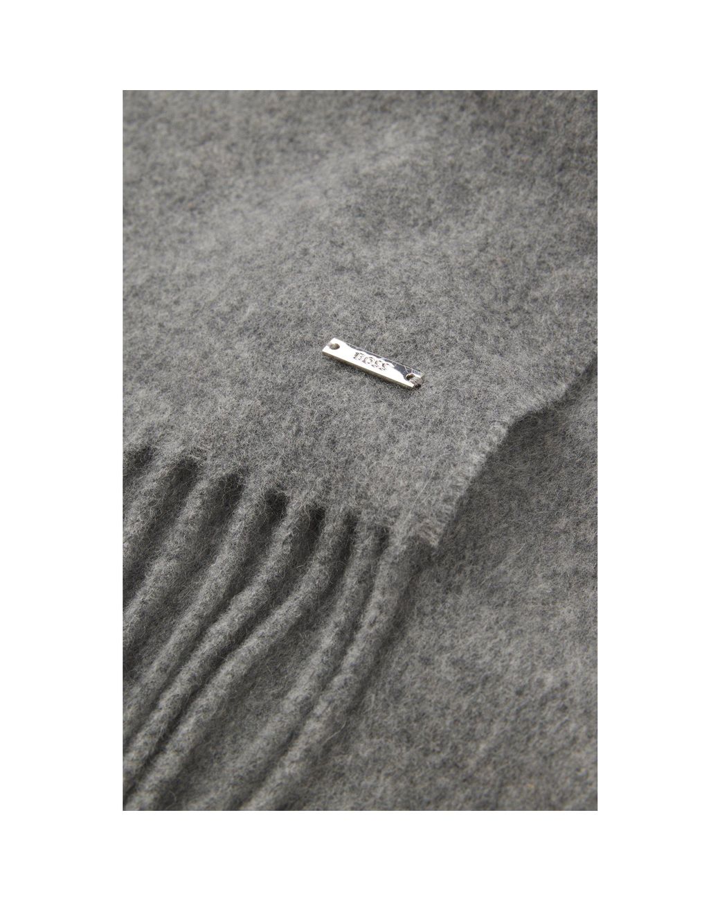 Boss Gray Cashmere Scarf With Metal Logo Plate for men
