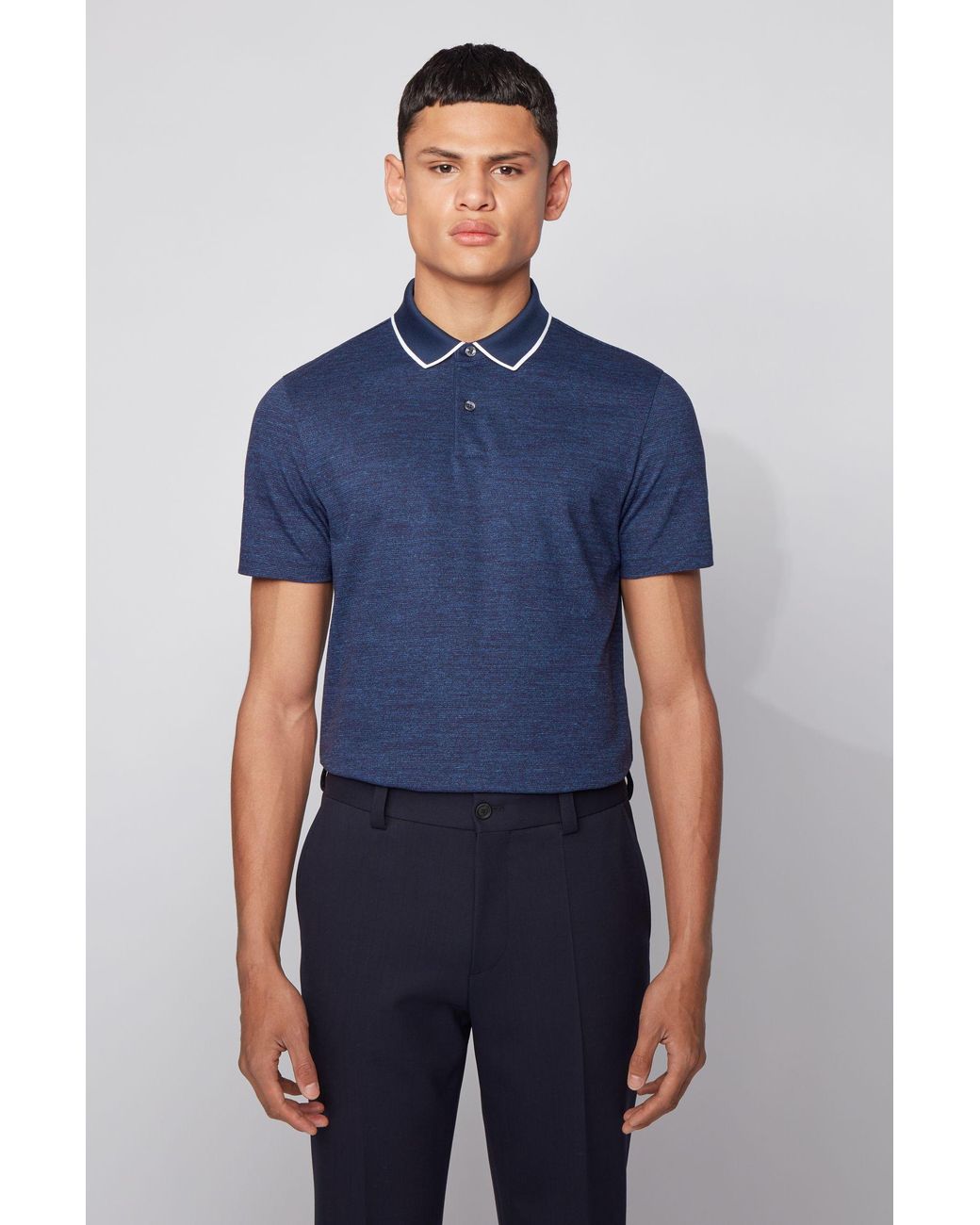 BOSS by Hugo Boss Slim Fit Polo Shirt In Cotton With Heathered Stripes ...