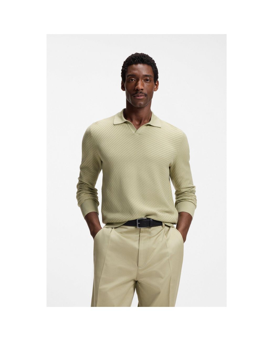 Boss Green Knitted-Cotton Sweater With Johnny Collar for men