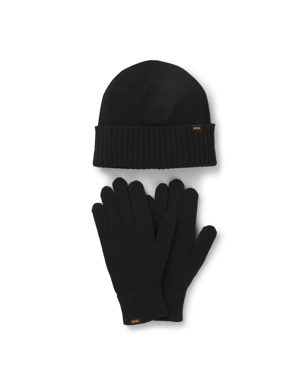 Boss Black Knitted Beanie Hat And Gloves Gift Set for men