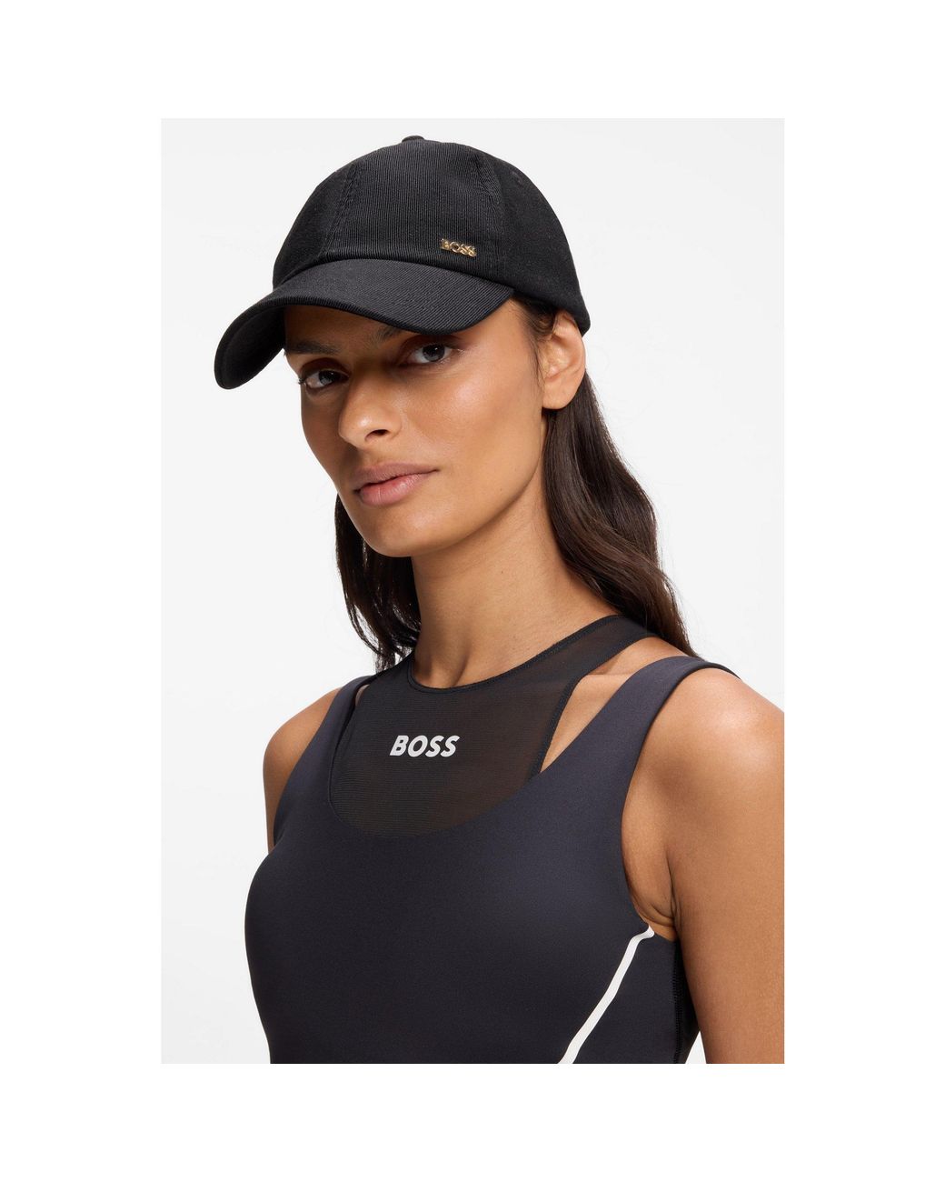 Boss Black Ribbed Corduroy Cap With Adjustable Buckle