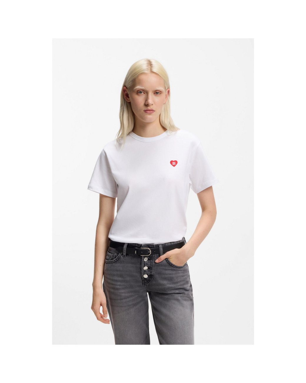 HUGO White Cotton-Jersey T-Shirt With Heart Logo
