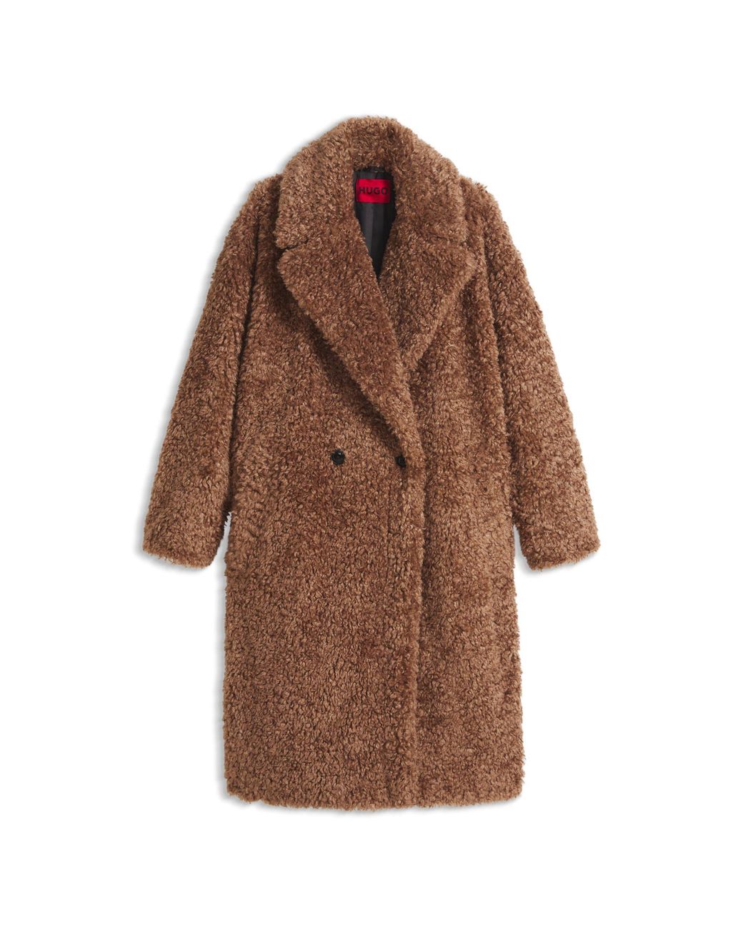 HUGO Brown Oversized-Fit Teddy Coat With Double-Breasted Closure