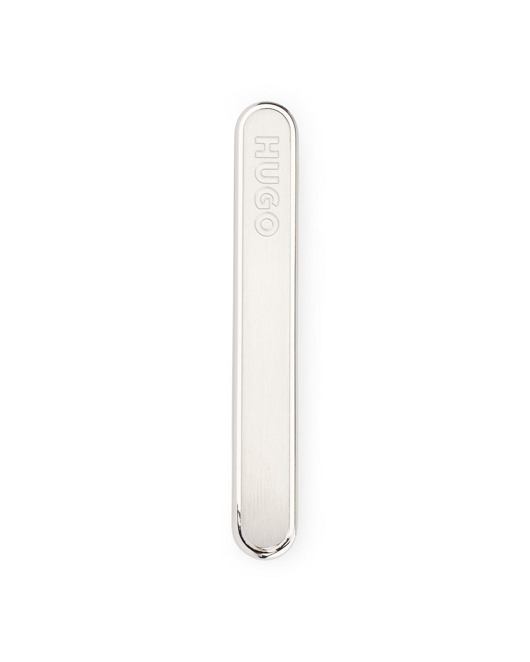 HUGO White Oval-Shaped Tie Clip With Engraved Logo for men