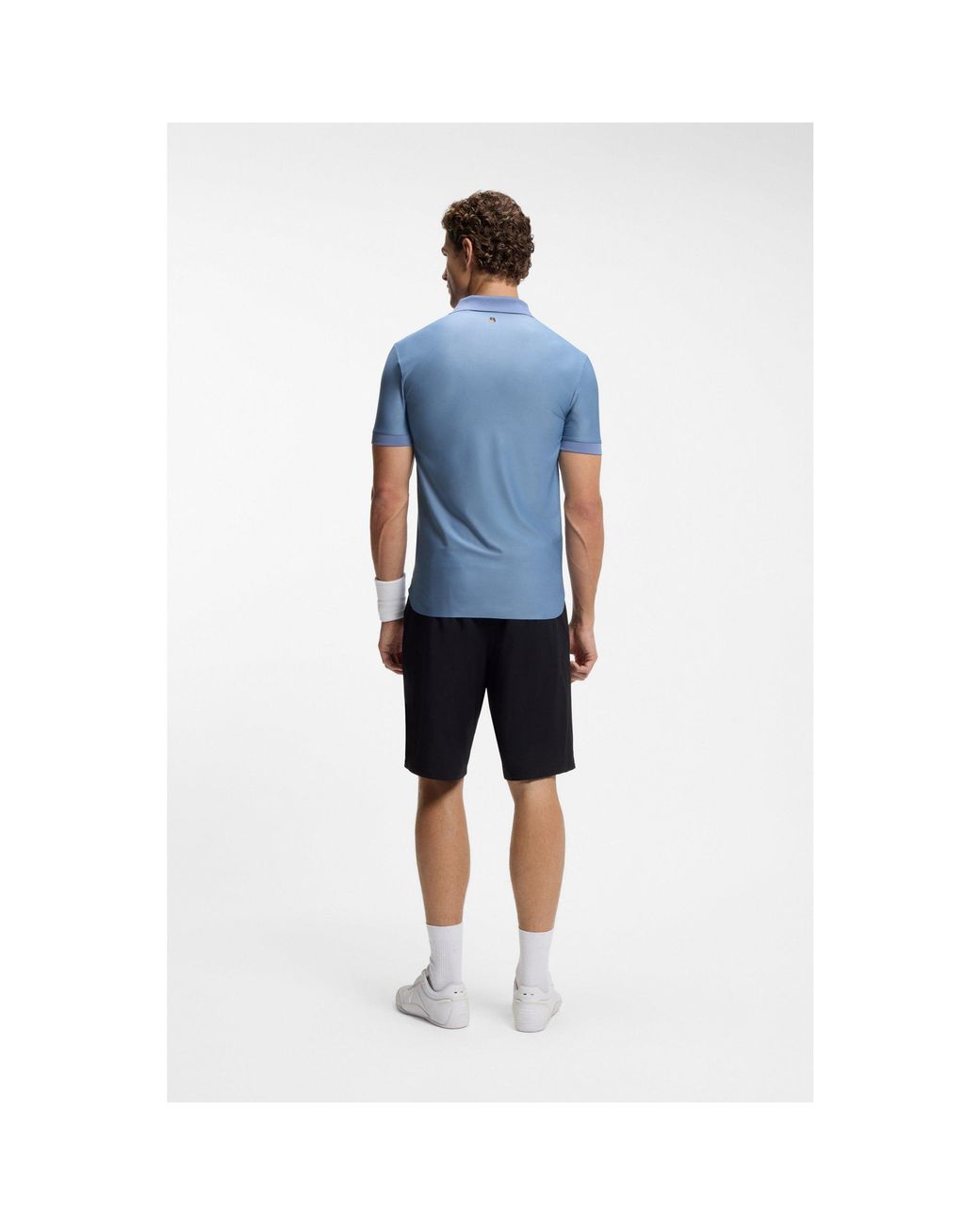 Boss Blue Active Stripe-Jersey Slim-Fit Polo Shirt With Four-Way Stretch for men