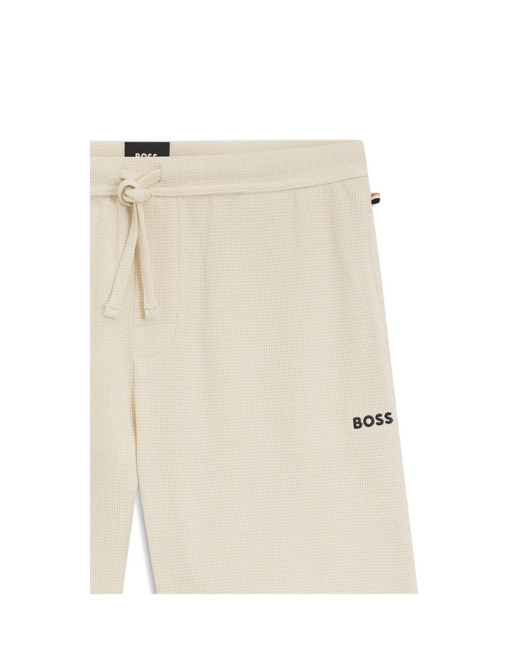 Boss Natural Waffle-Structured Pyjama Shorts With Embroidered Logo for men