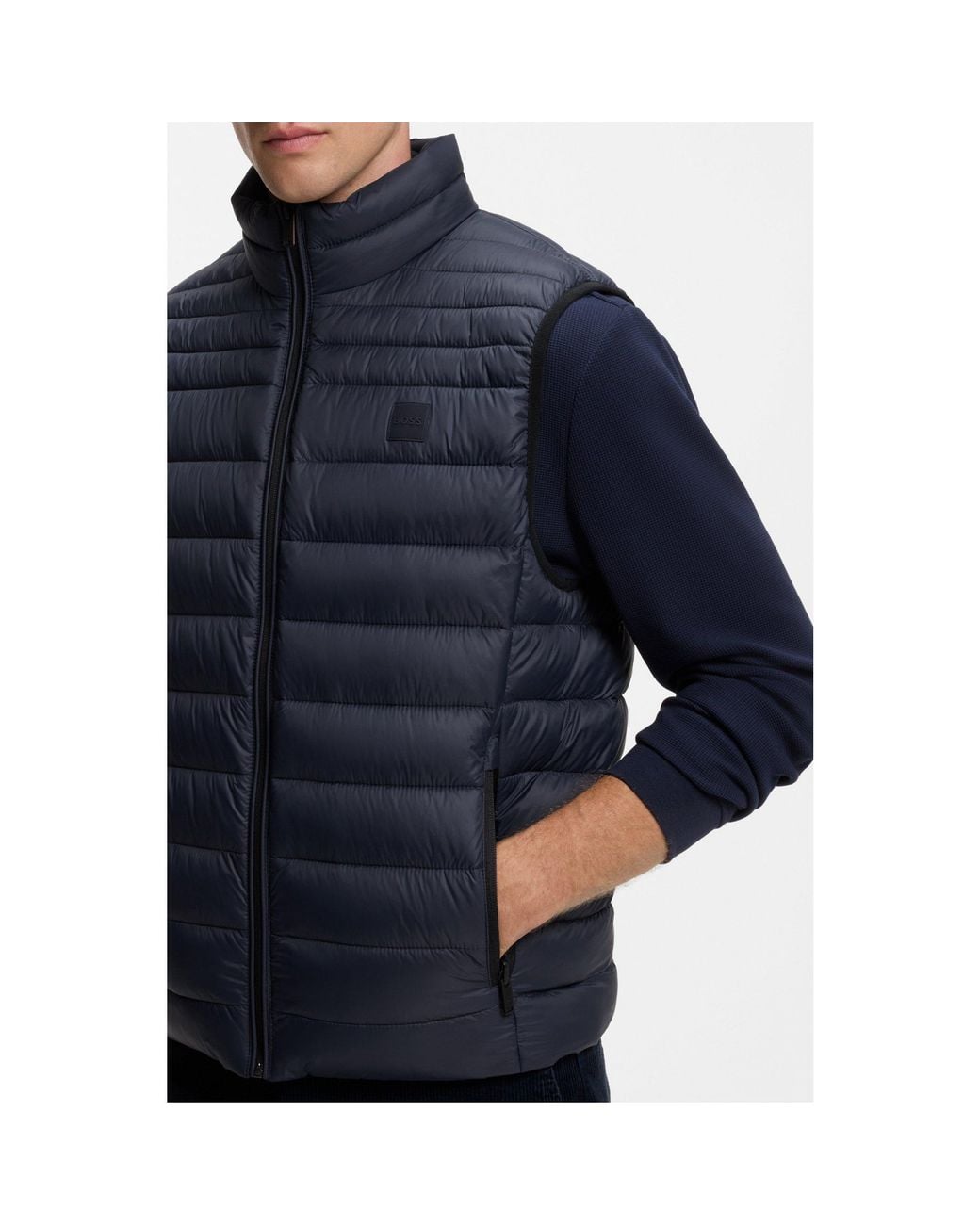 Boss Blue Water-Repellent Gilet With Logo Patch for men