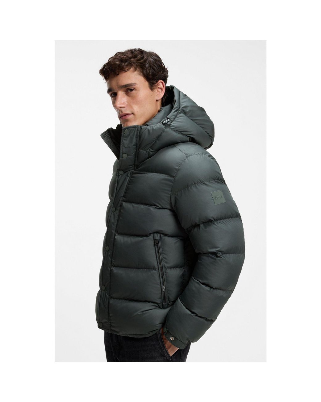 Boss Black Water-Repellent Hooded Puffer Jacket for men
