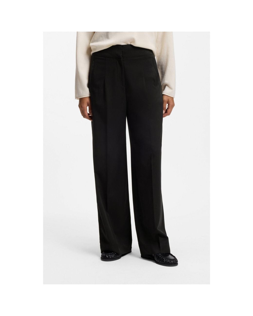Boss Black Straight-Fit Trousers With Pleat Front
