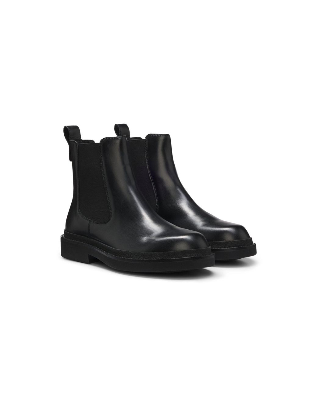 Boss Black Leather Chelsea Boots With-Tone Double B Monogram