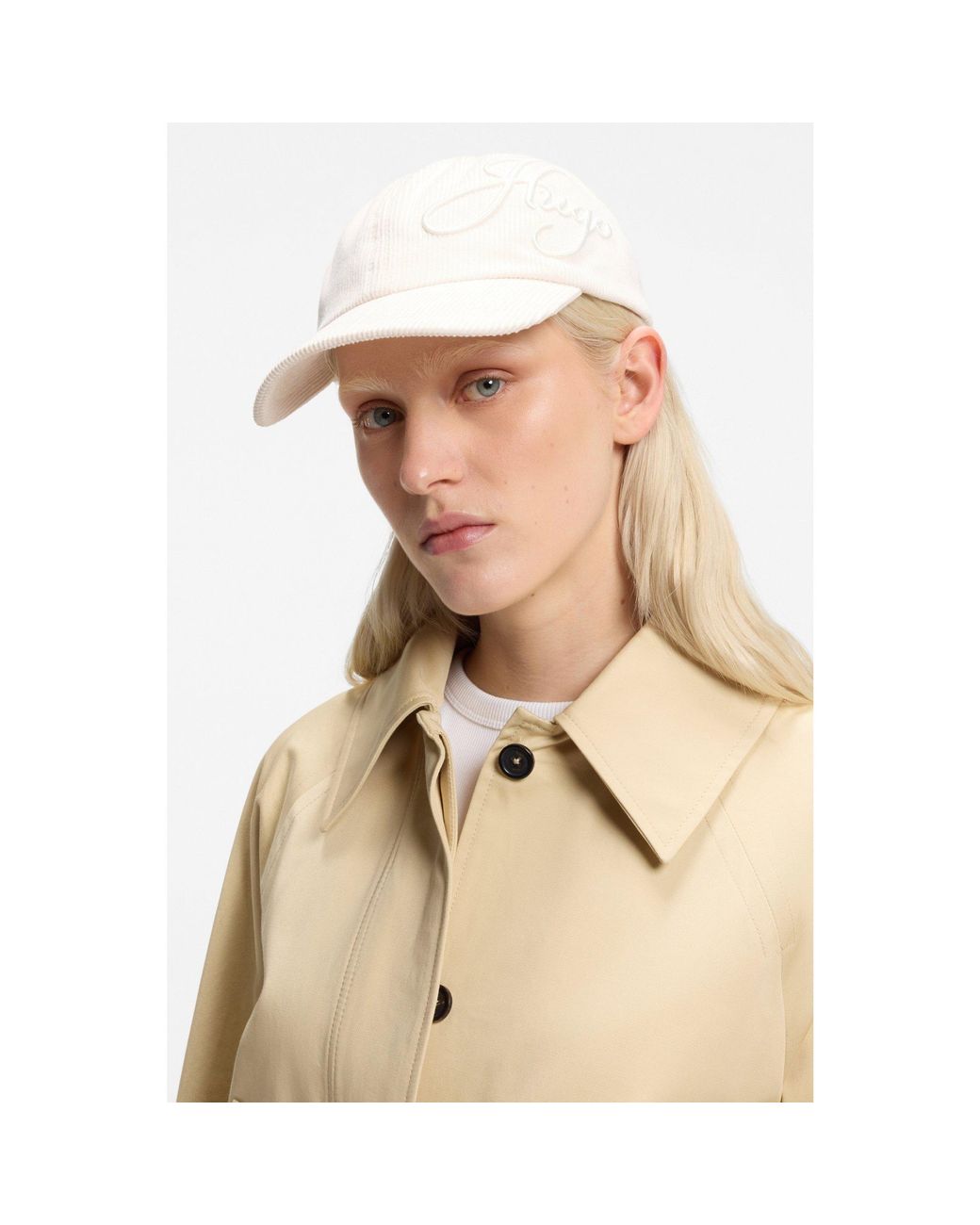 HUGO White Cotton-Corduroy Cap With Logo Embroidery