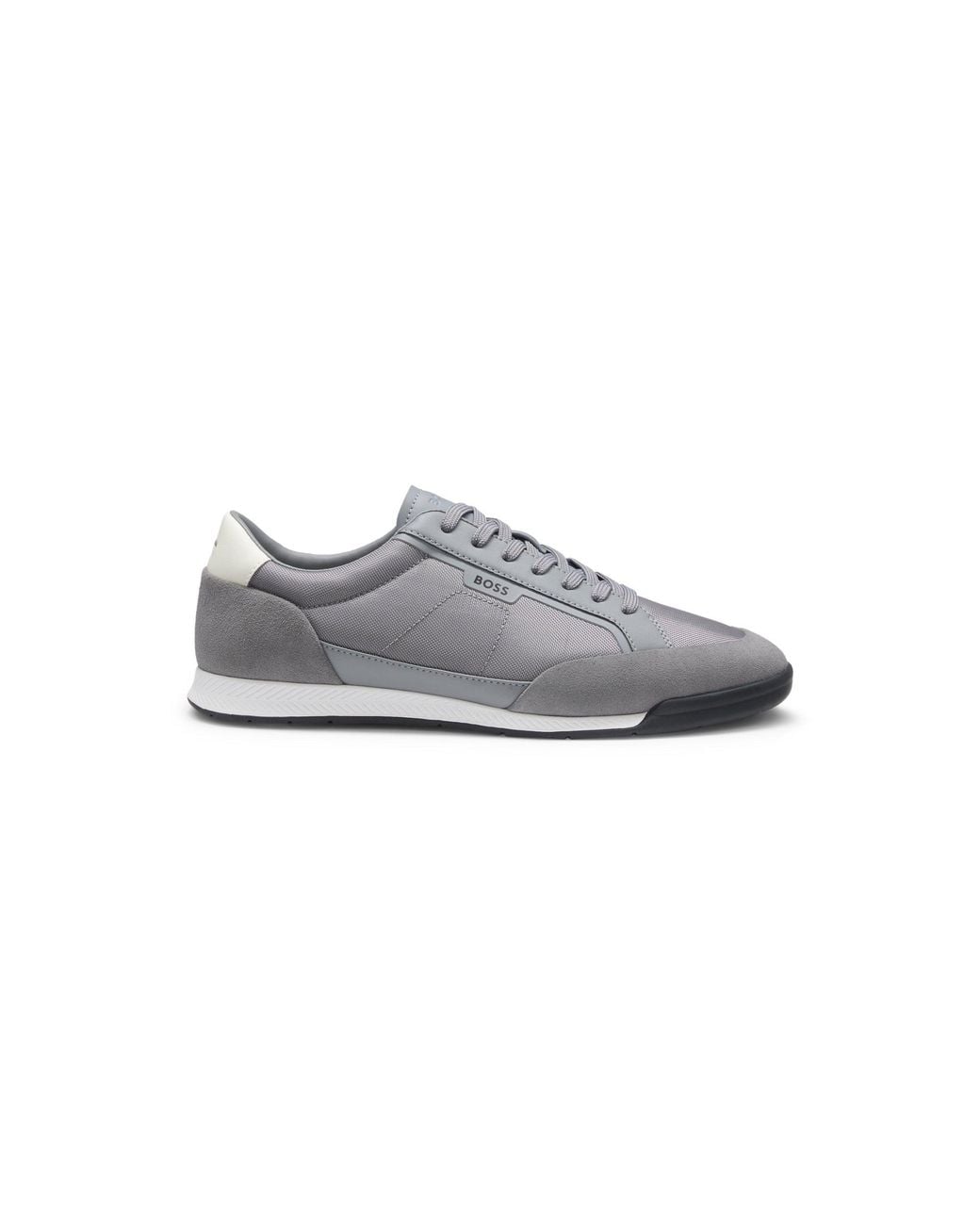 Boss Gray Suede-Trim Trainers With Ribbed Sole for men