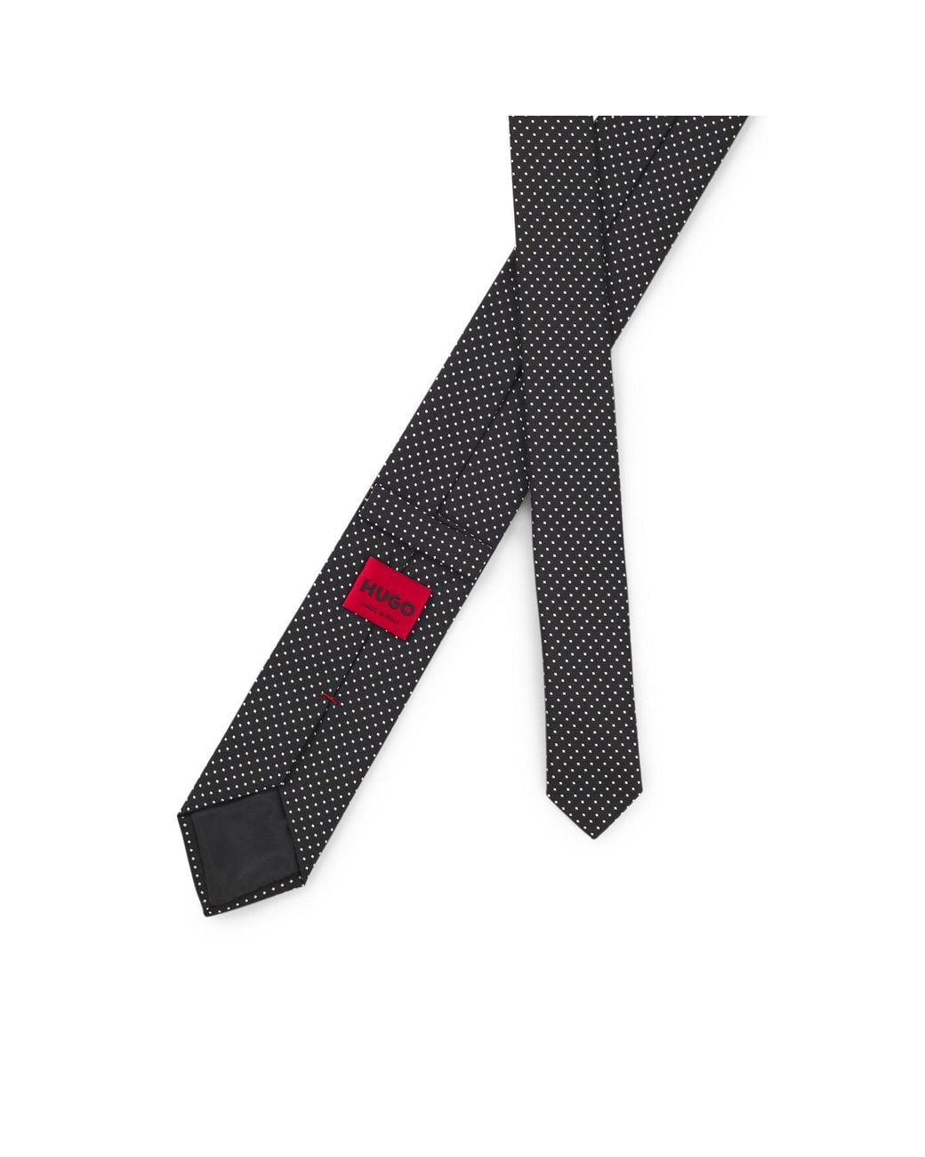 HUGO Black Jacquard-Woven Silk-Blend Tie With Dot Motif for men