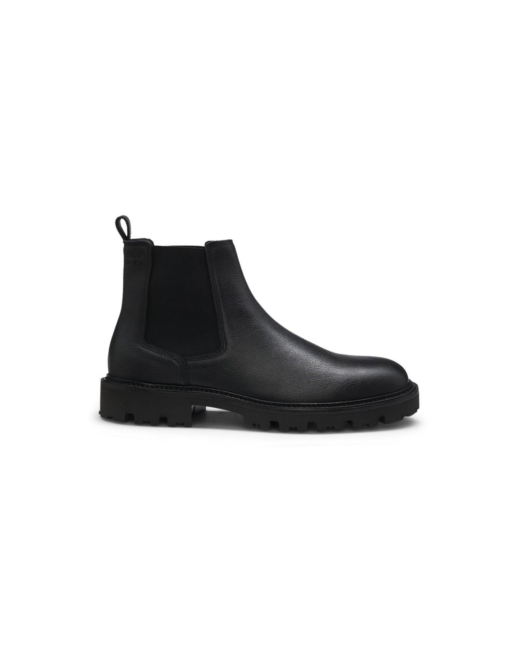 Boss Black Grained Leather Boots With Elasticated Side Panels for men