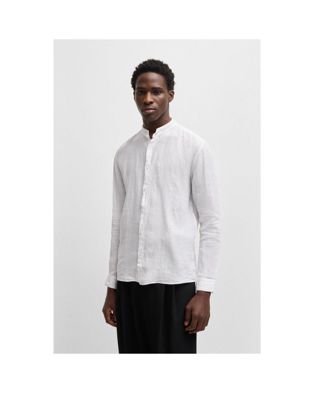 HUGO White Slim-Fit Linen Shirt for men