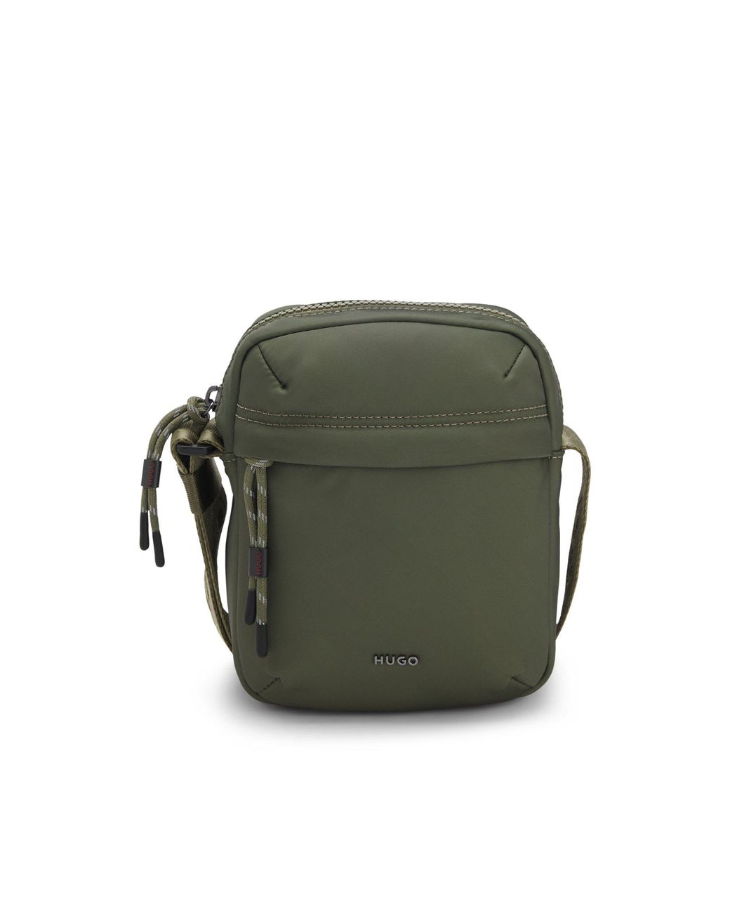 HUGO Green Twill Reporter Bag With Metallic Logo Lettering for men