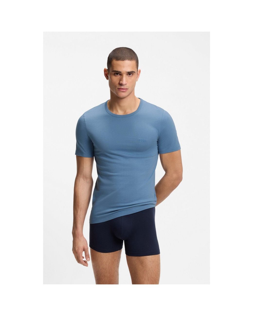 Boss Blue Three-Pack Cotton T-Shirts for men