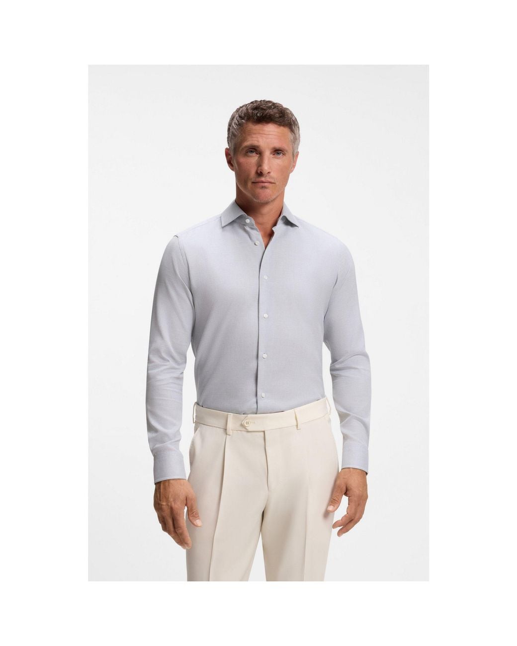 Boss Gray Regular-Fit Cotton Shirt for men
