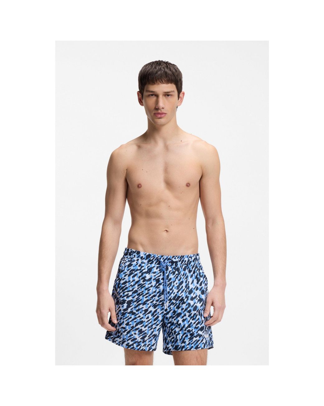 HUGO Blue Quick-Dry Swim Shorts With All-Over Print for men