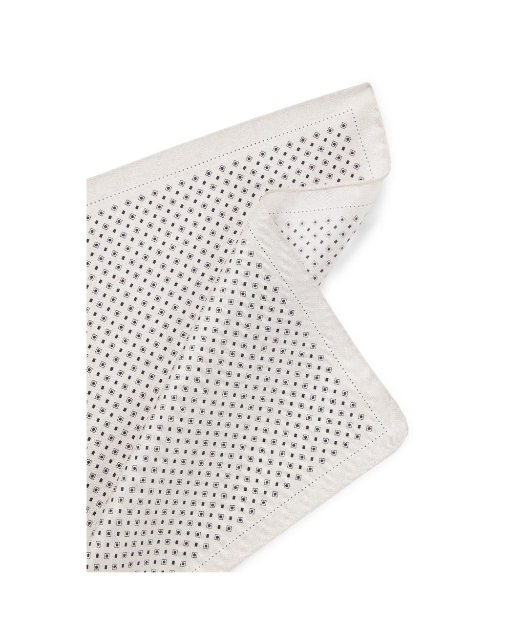 Boss White One Silk Pocket Square With Printed Pattern for men