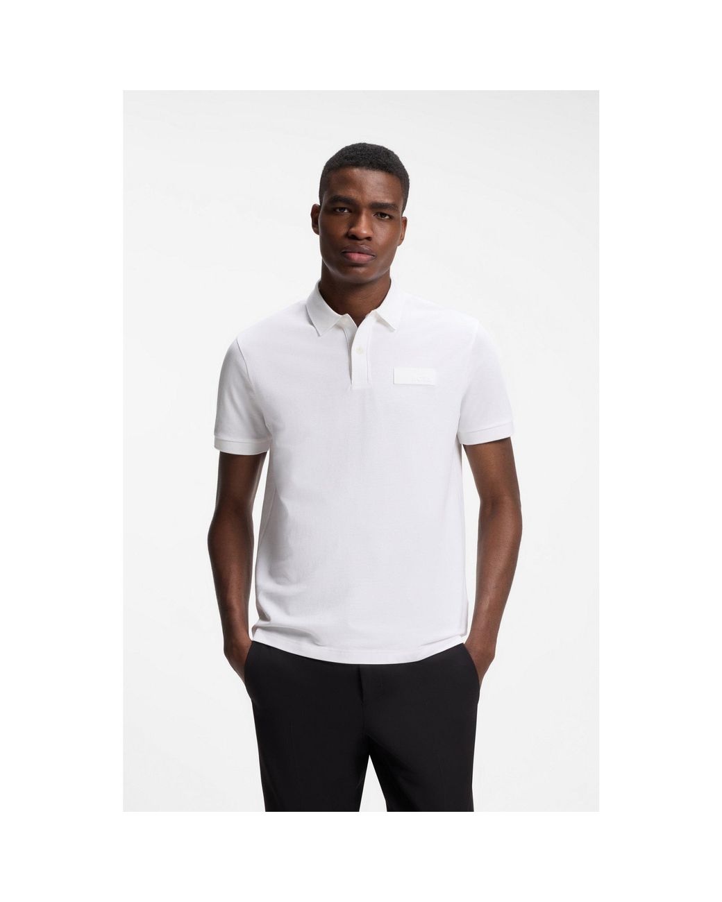 Boss White Paddy Polo Shirt With Structured Logo Patch for men
