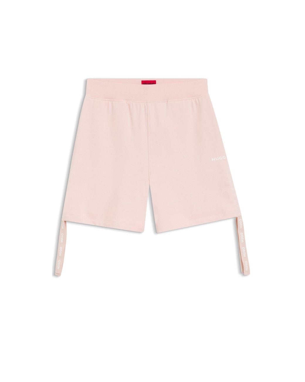 HUGO Pink Logo-Print Shorts With Gathered Sides