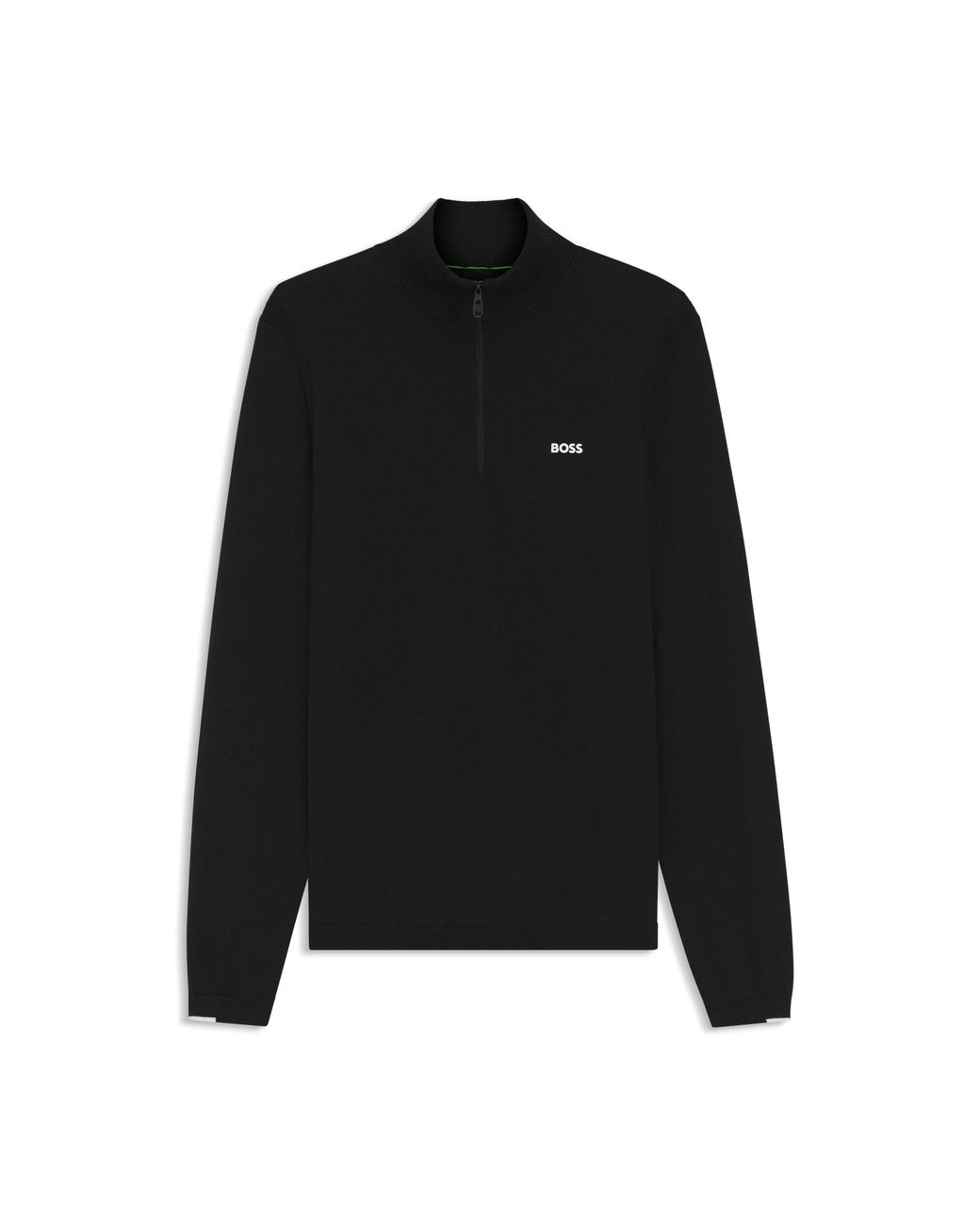 Boss Black Cotton Sweater With Quarter Zip for men