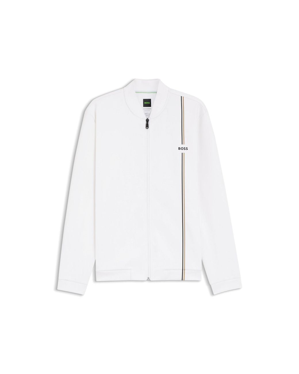 Boss White Active Zip-Up Sweatshirt With Moisture Management for men