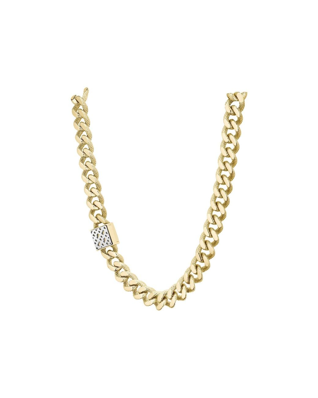 Boss Metallic Tone Textured-Chain Necklace With Monogram Closure