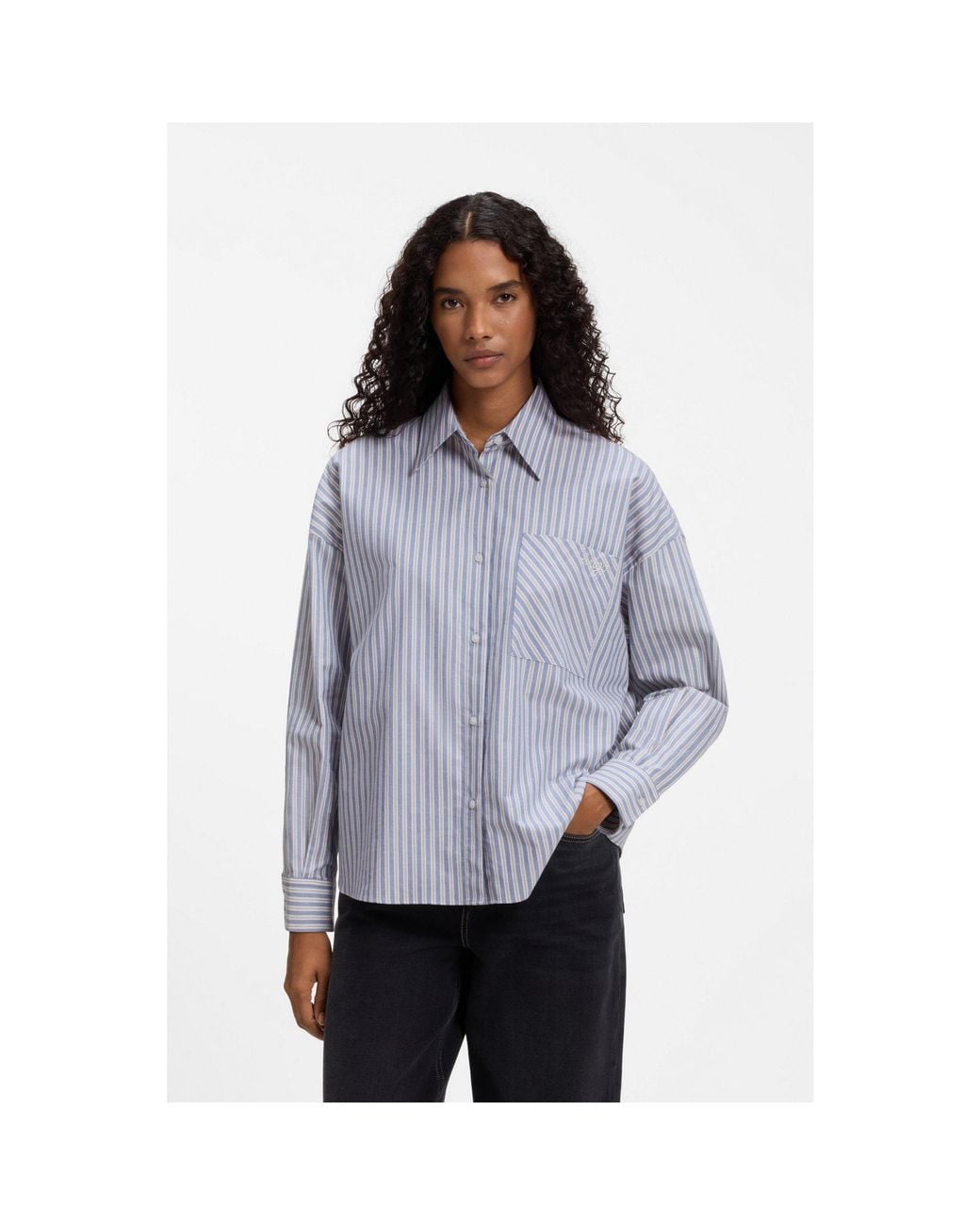 HUGO Gray Striped Cotton Blouse