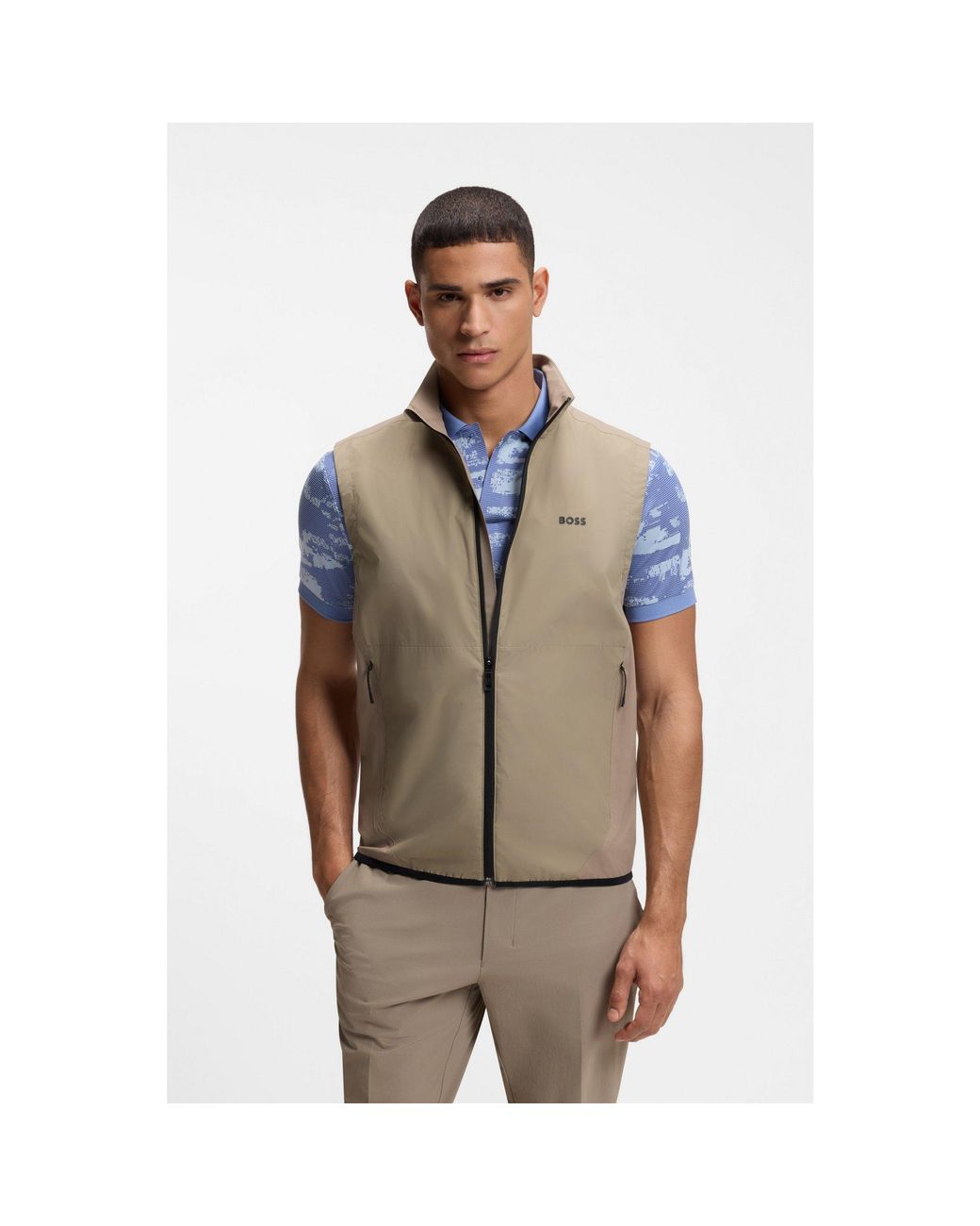 Boss Brown Water-Repellent Gilet With Four-Way Stretch for men