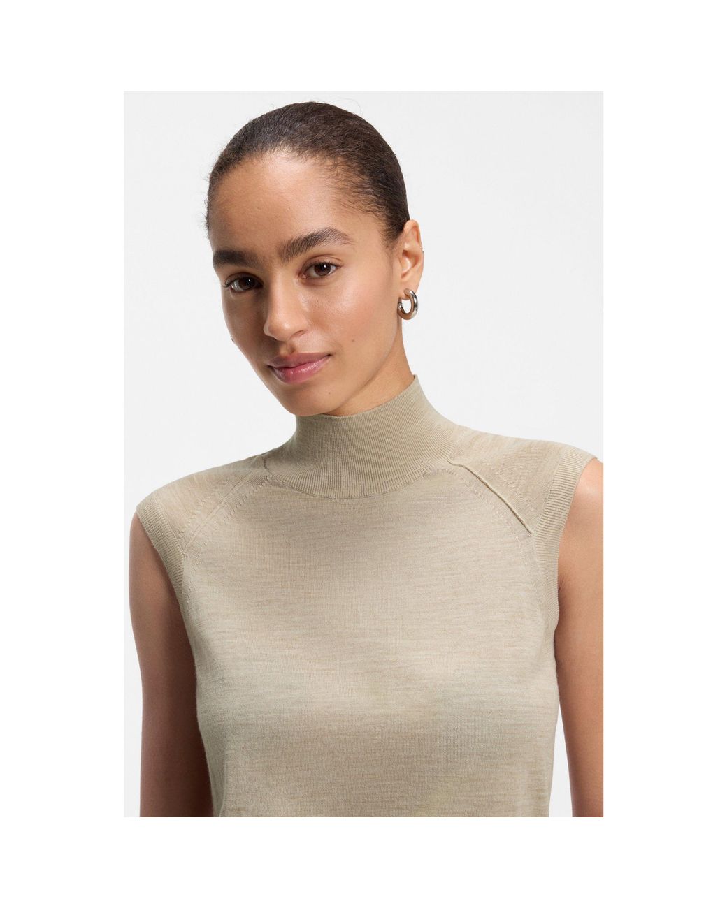Boss Natural Sleeveless Mock-Neck Sweater