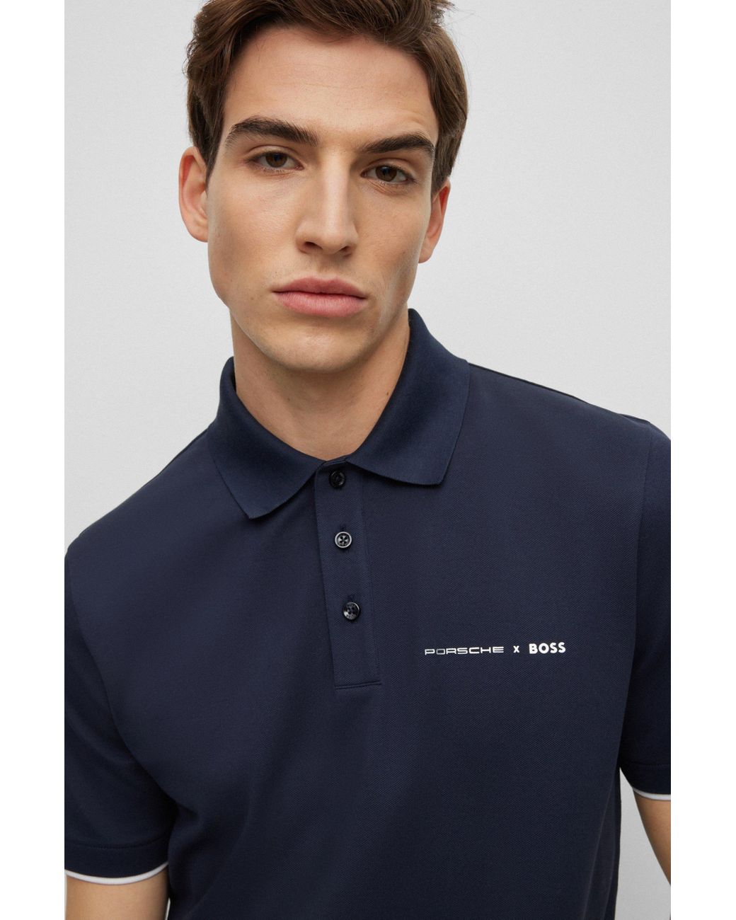 BOSS Porsche X Stretch-cotton Polo Shirt With Capsule Logo in Blue for Men  | Lyst