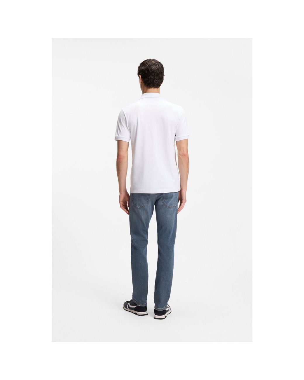 Boss White Stretch-Cotton Slim-Fit Polo Shirt With Logo Patch for men