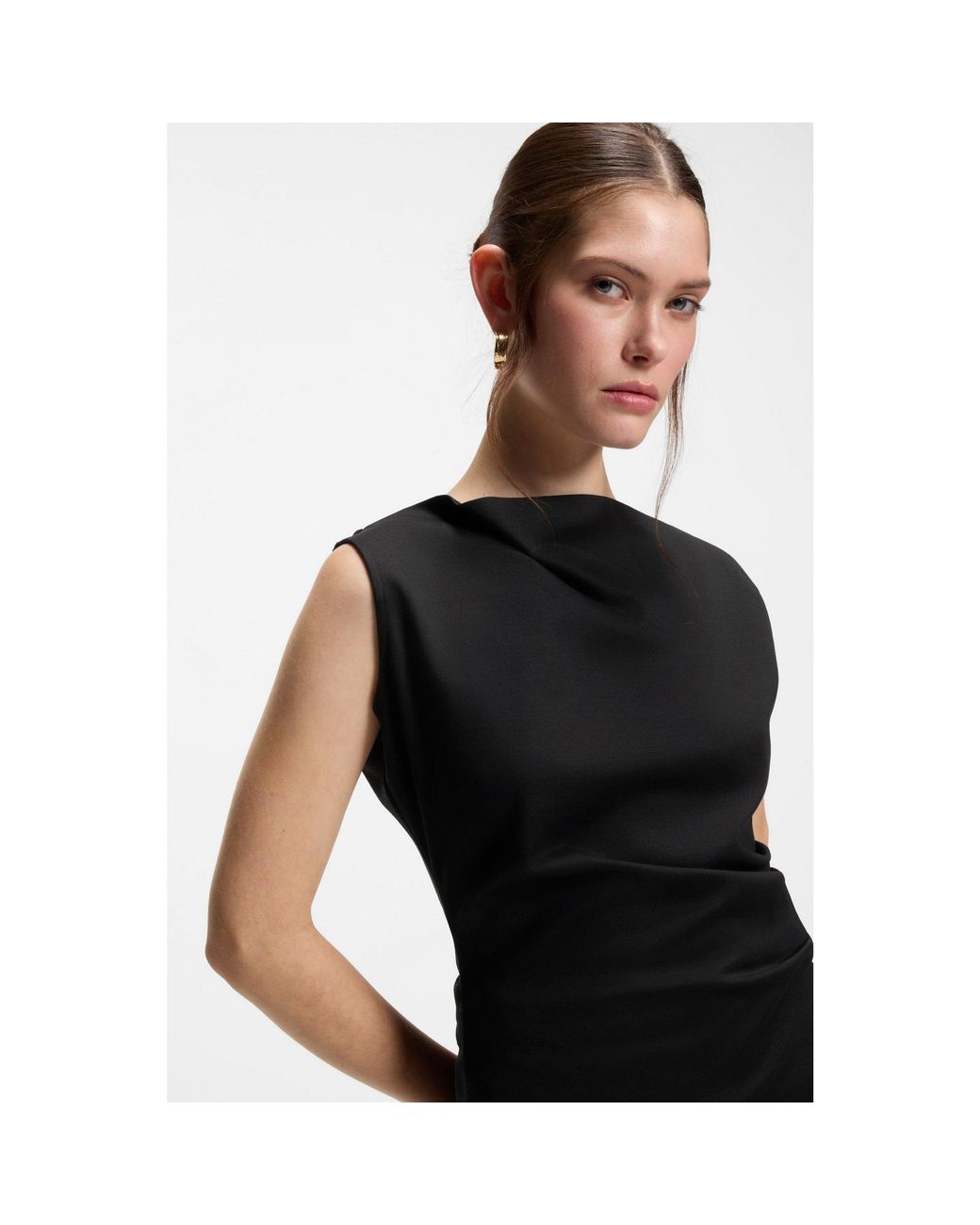 Boss Black Cowl-Neck Asymmetric Top