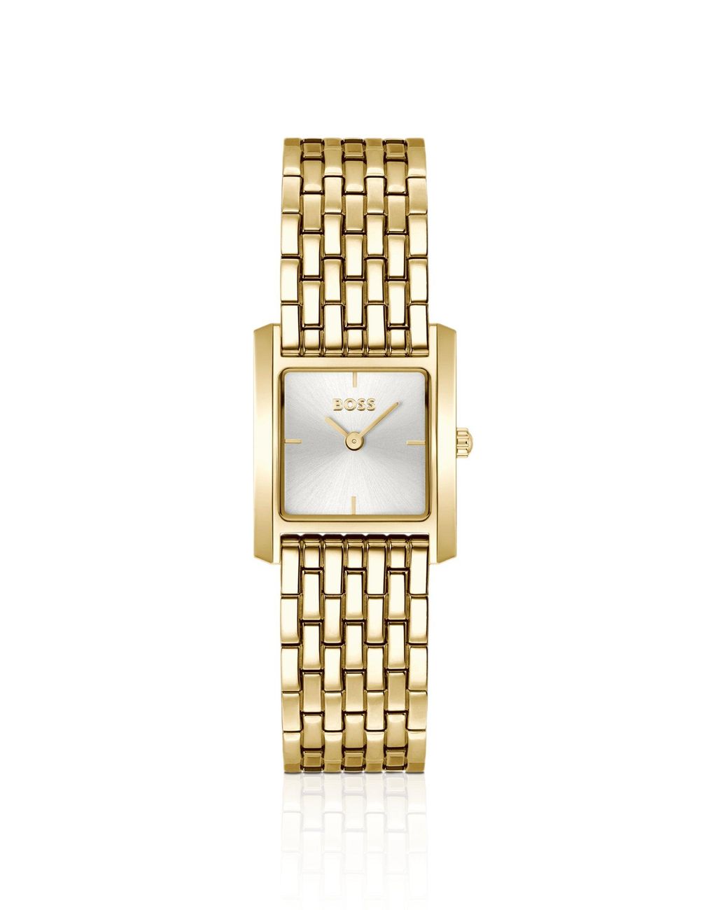 Boss Metallic Goldfarbene Uhr Mit Quadratischem Gehäuse